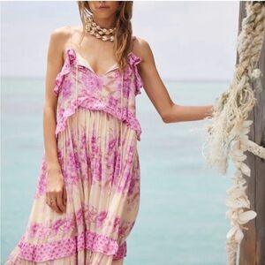 Spell Cream and Pink Floral Ruffle Maxi Dress